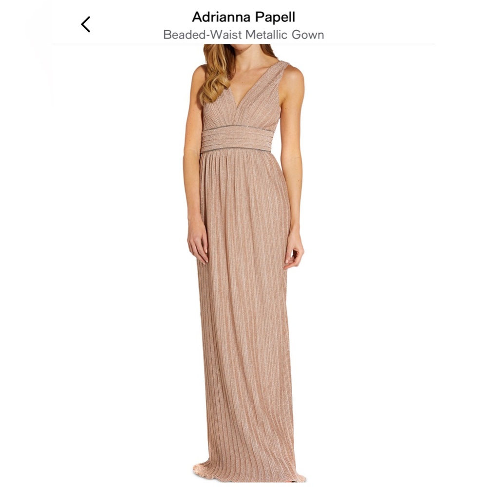 Adrianna Papell beaded waist metallic gown